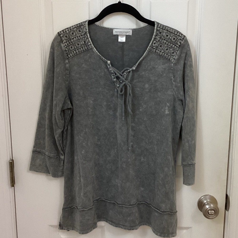 Christopher & Banks Gray Top with Embellished Neckline